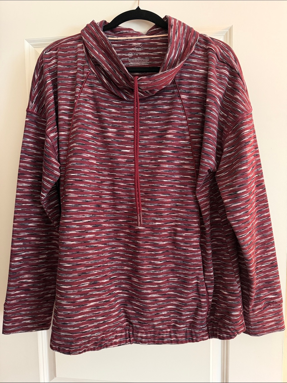 Talbots Maroon and White Striped Cowl Neck Pullover Hoodie